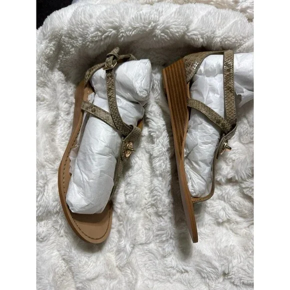 Coach Ingrid Natural Snake Print Leather Thong Sandals Ankle Strap Size 8 New - Picture 8 of 10